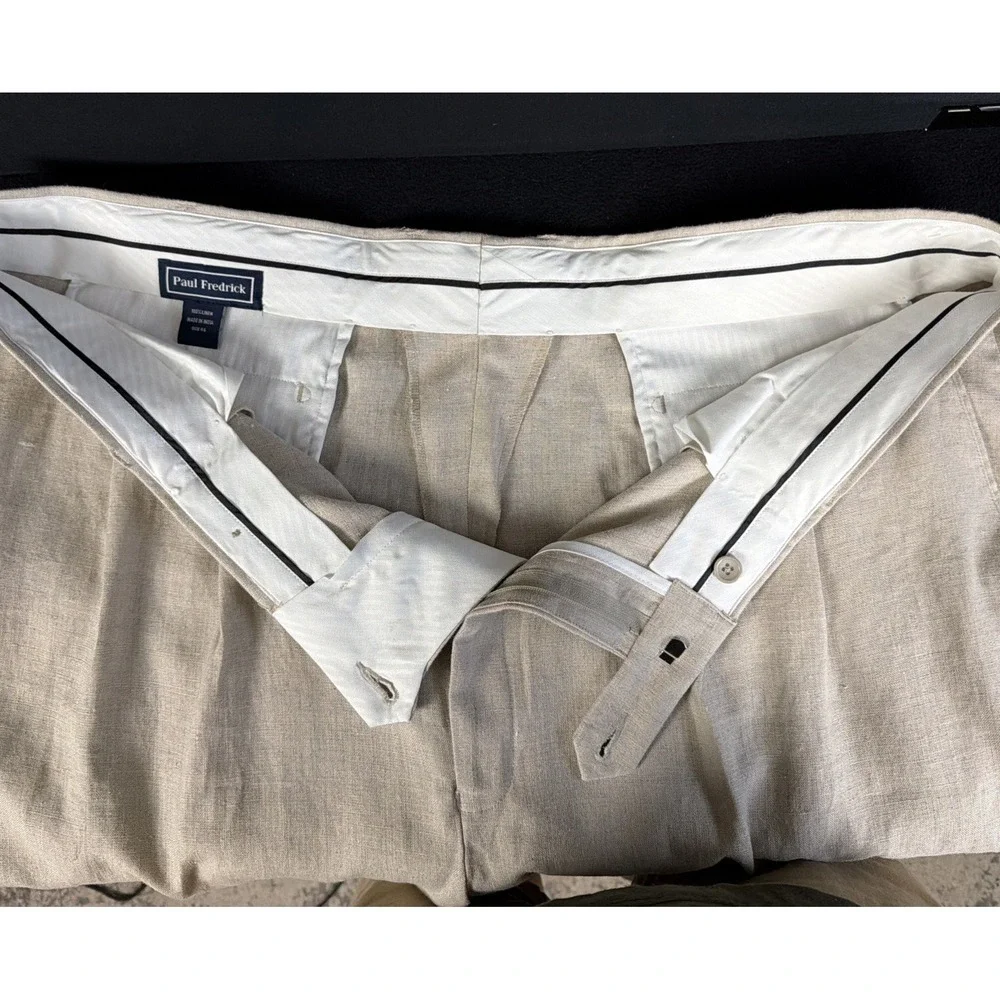 Paul Frederick Men's 100% Linen Dress Pants NWOT 46x30 Khaki Natural Tan
